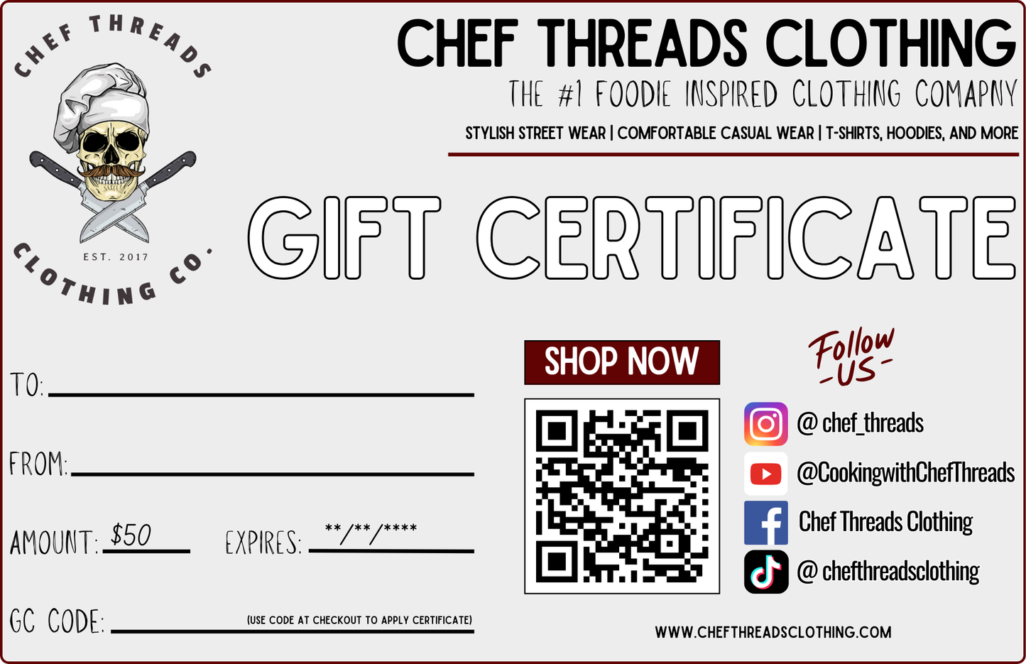 Chef Threads Clothing Gift Certificate