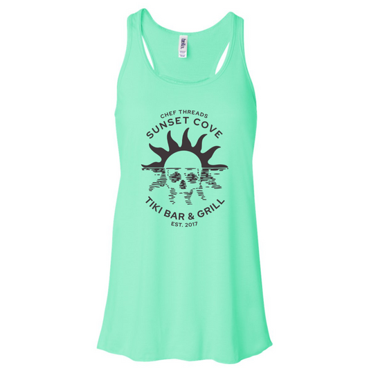 Sunset Cove Tiki Bar Flowy Racerback Tank